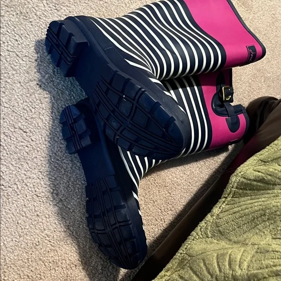 Joules Pink and Blue Striped Rain Boots - Picture 5 of 6